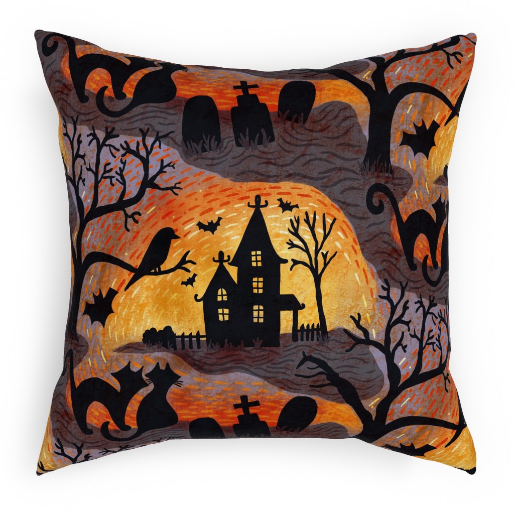 Spooky Halloween Haunts Pillow, Woven, White, 18x18, Double Sided, Multicolor
