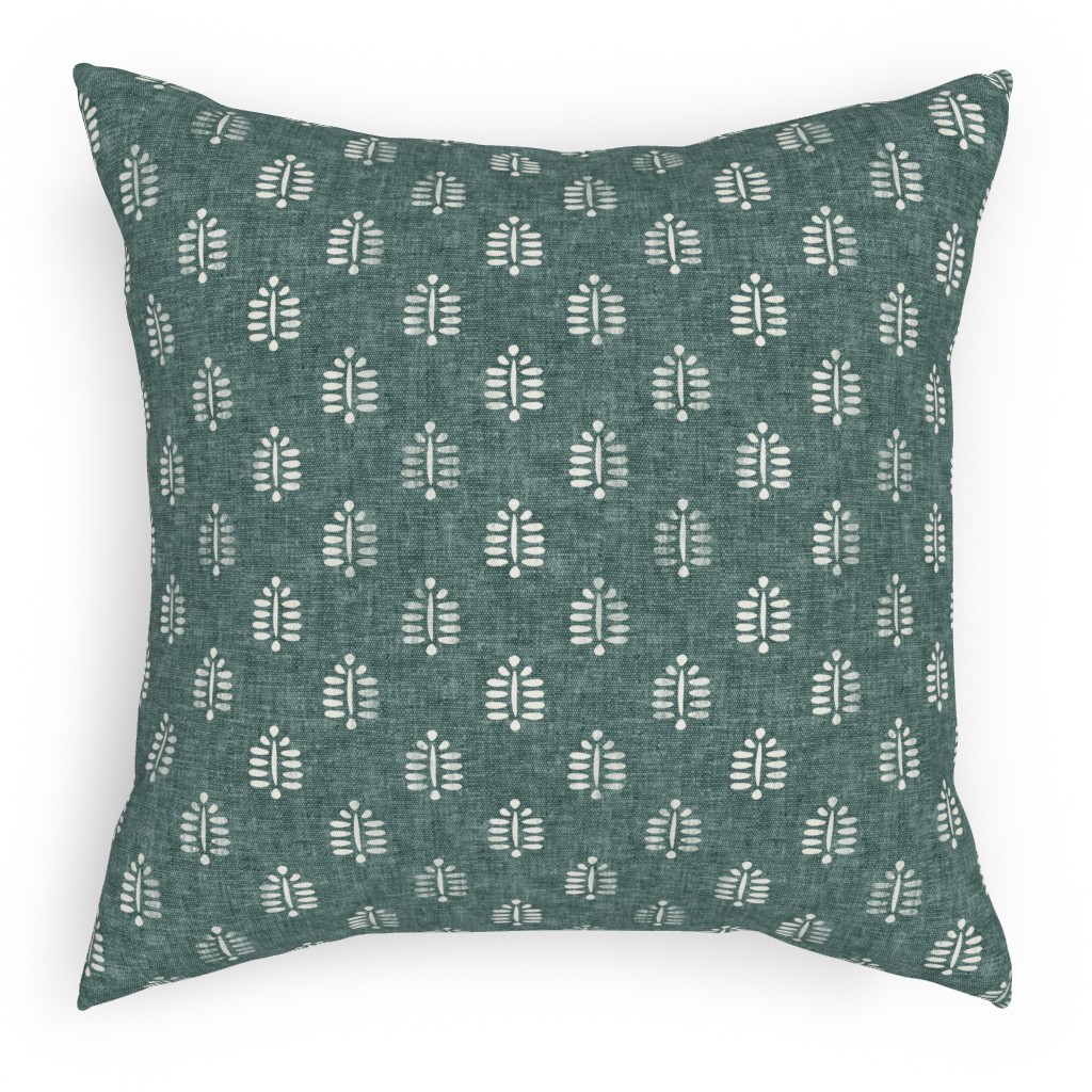 Block Print Fern on Dark Jade Pillow, Woven, White, 18x18, Double Sided, Green, Classic Green