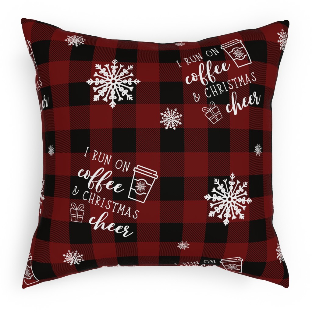 Coffee and Christmas Cheer Pillow, Woven, White, 18x18, Double Sided, Red, Red