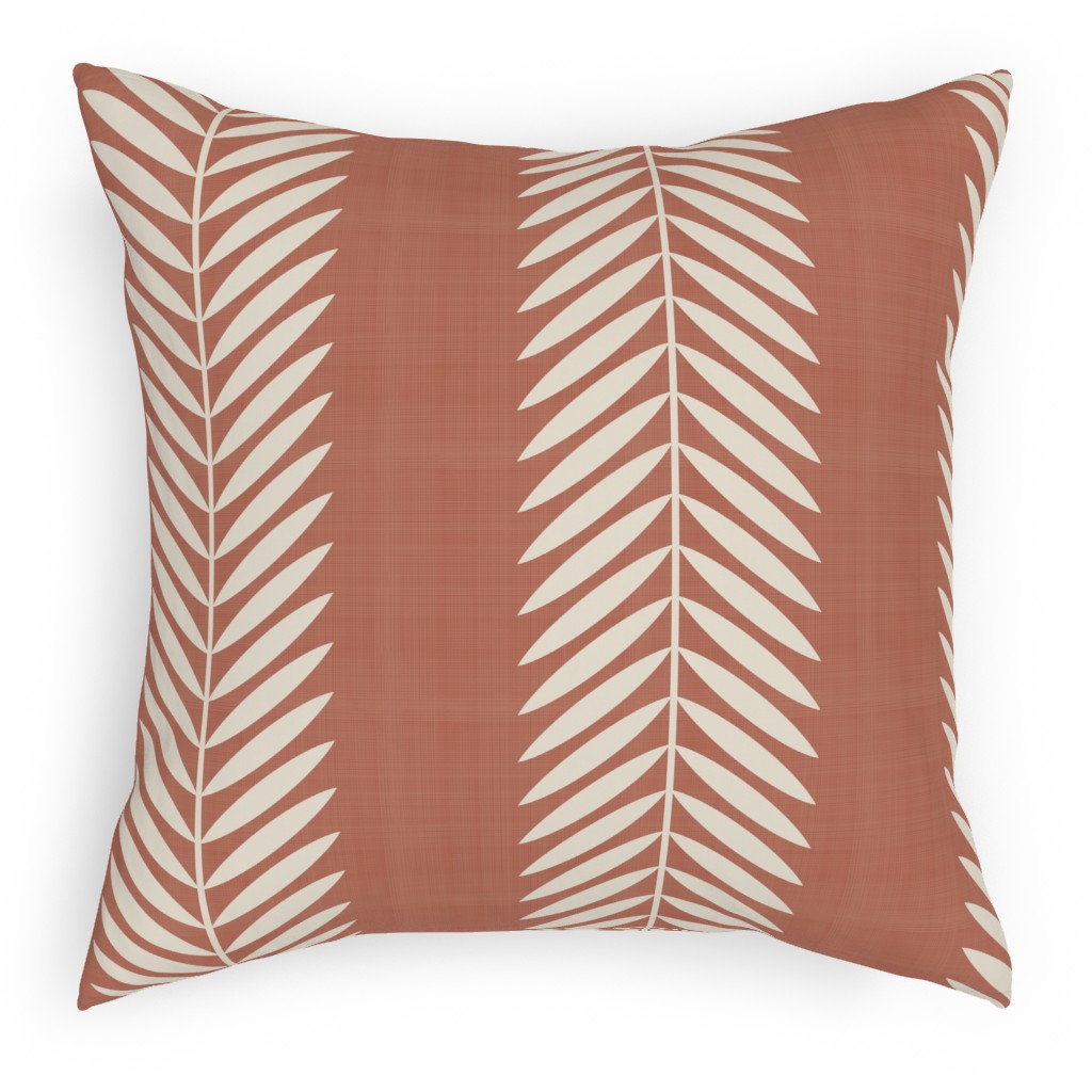 Laurel Leaf Stripe - Clay & Cream Pillow, Woven, White, 18x18, Double Sided, Orange