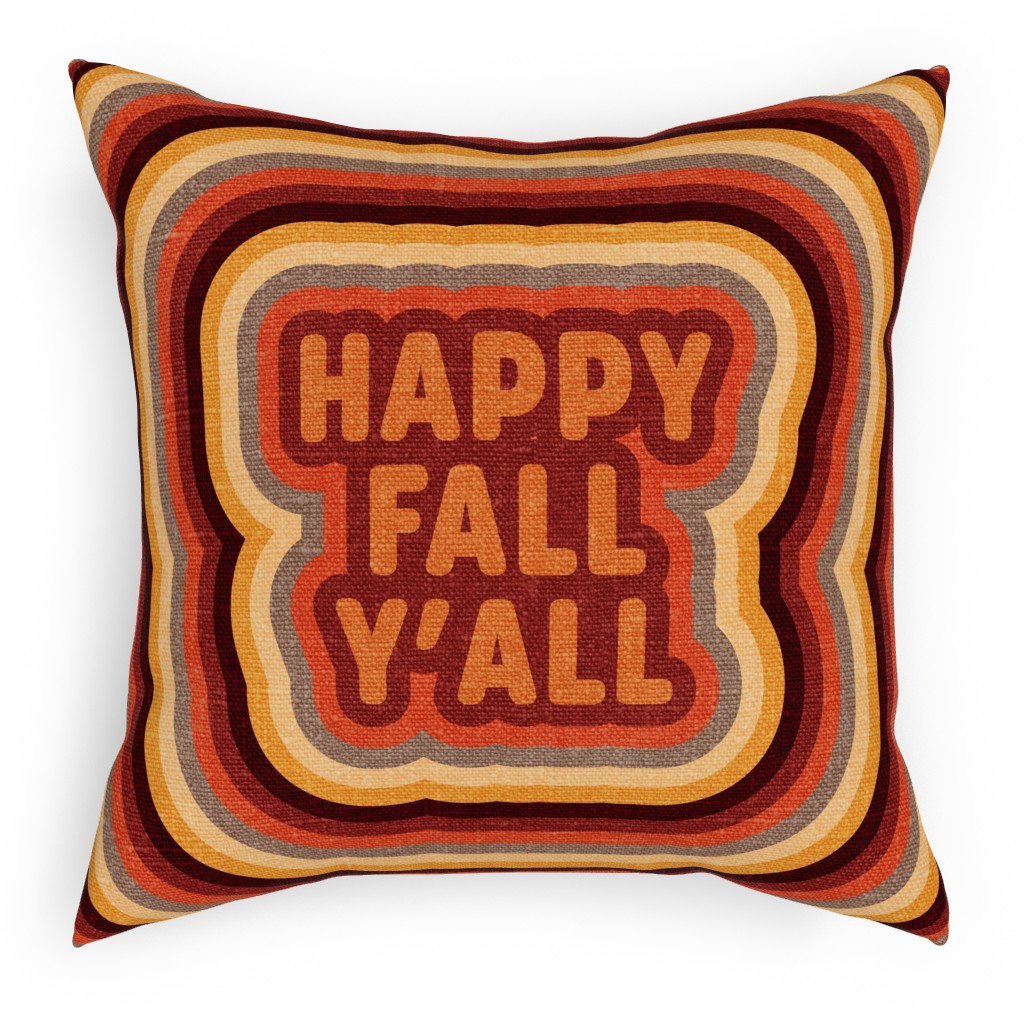 Happy Fall Y'all Retro - Multi Pillow, Woven, White, 18x18, Double Sided, Orange, Orange