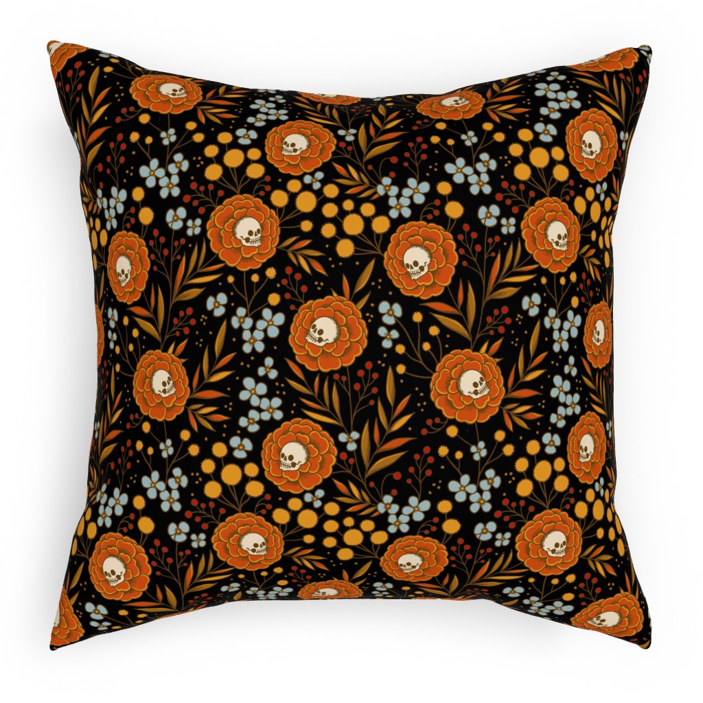 Halloween Floral - Multi Pillow, Woven, White, 18x18, Double Sided, Multicolor