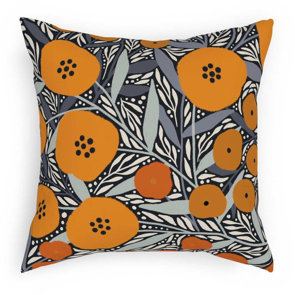 Eloise Floral - Orange Pillow, Woven, White, 18x18, Double Sided, Orange
