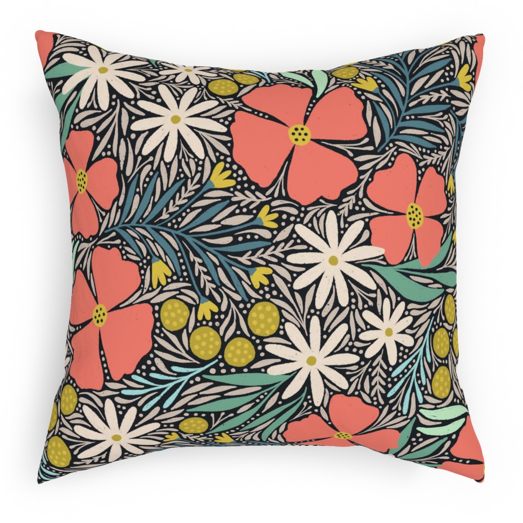 Hilda Floral - Coral Pillow, Woven, White, 18x18, Double Sided, Multicolor