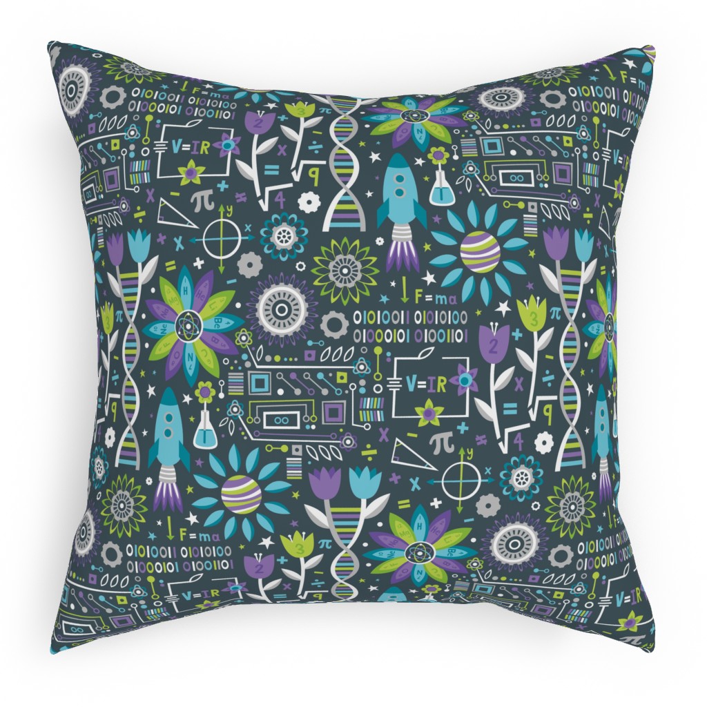 Flowers and Stem Pillow, Woven, White, 18x18, Double Sided, Multicolor, Baroque