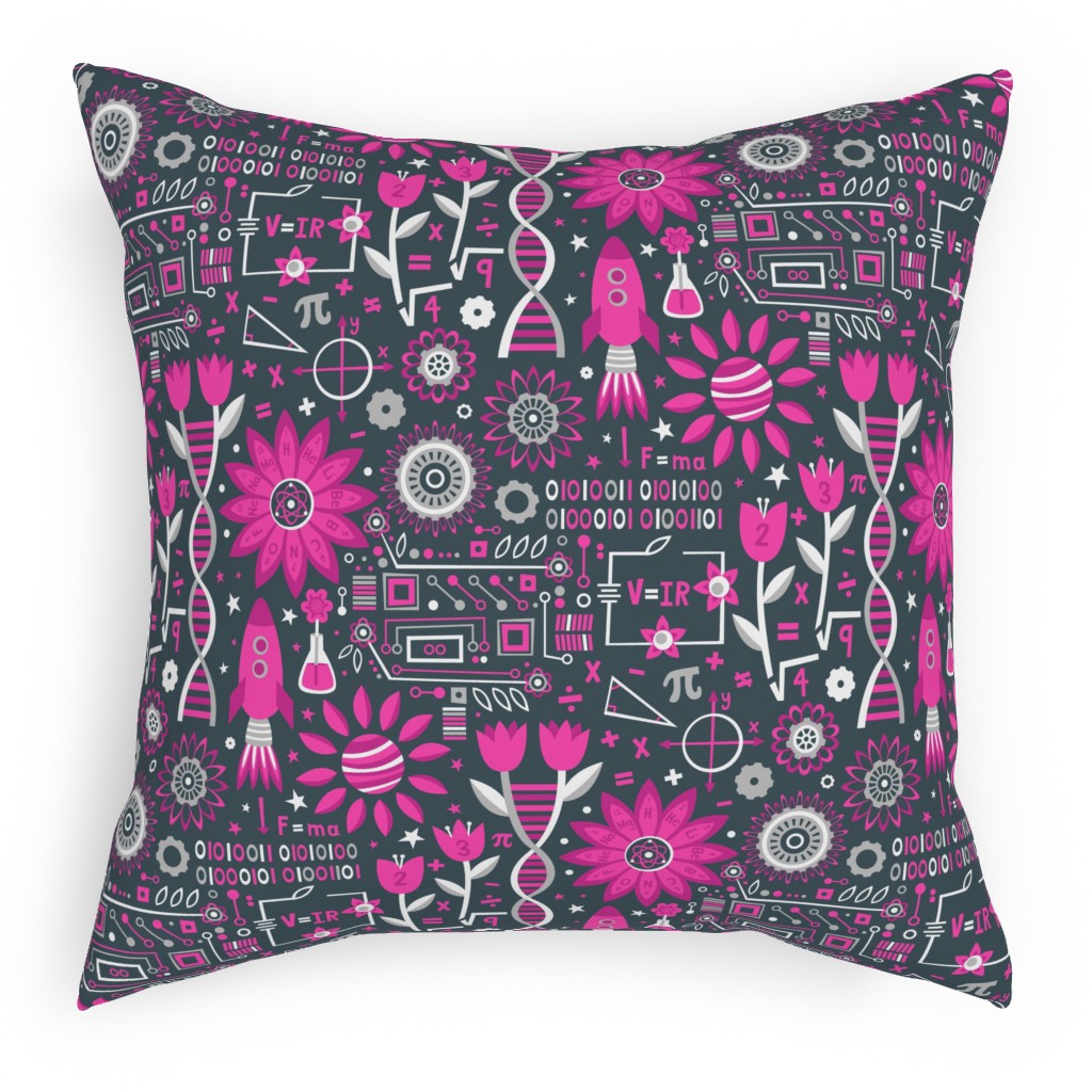 Flowers and Stem Pillow, Woven, White, 18x18, Double Sided, Pink, Begonia