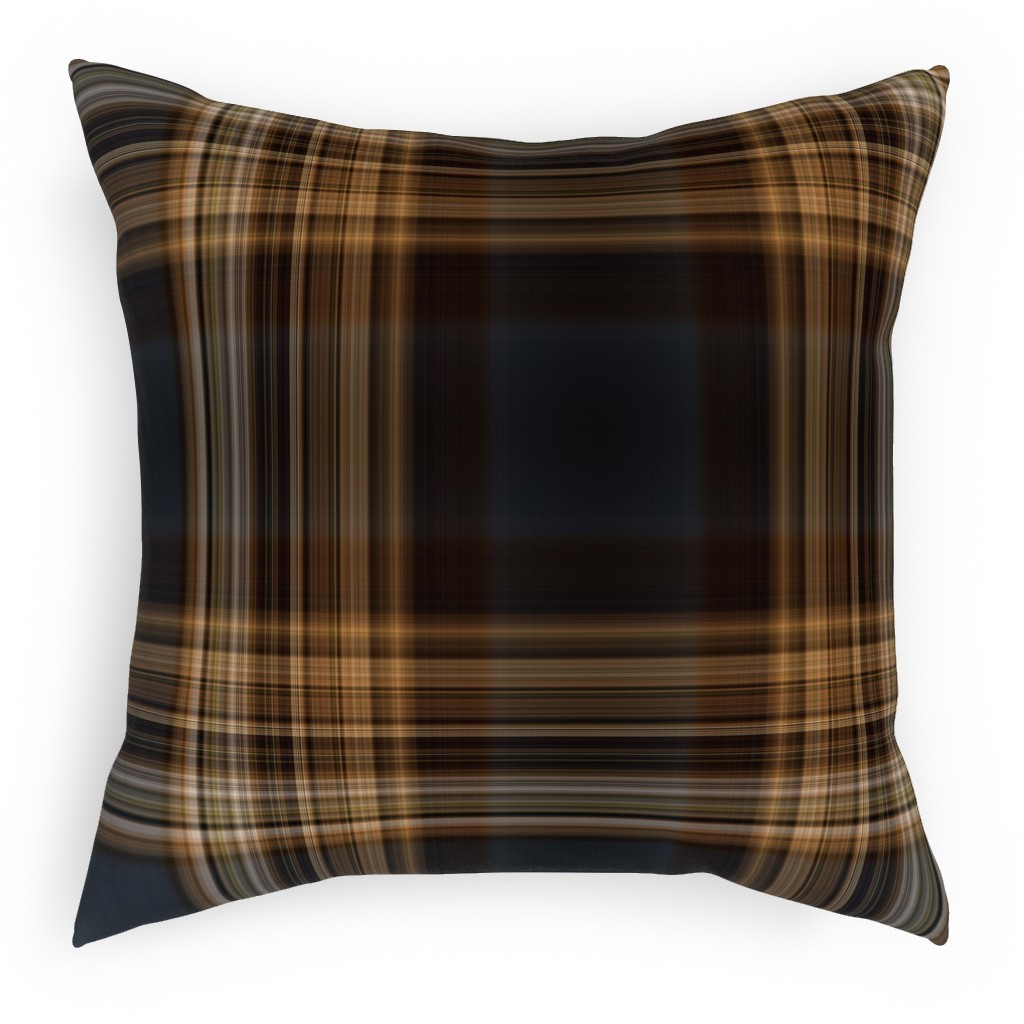 Fine Line Plaid - Dark Blue and Brown Pillow, Woven, White, 18x18, Double Sided, Brown