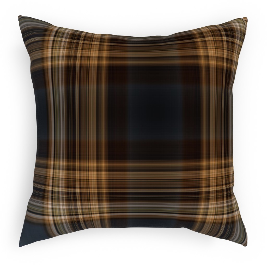 Fine Line Plaid - Dark Blue and Brown Pillow, Woven, White, 18x18, Double Sided, Brown, Brown