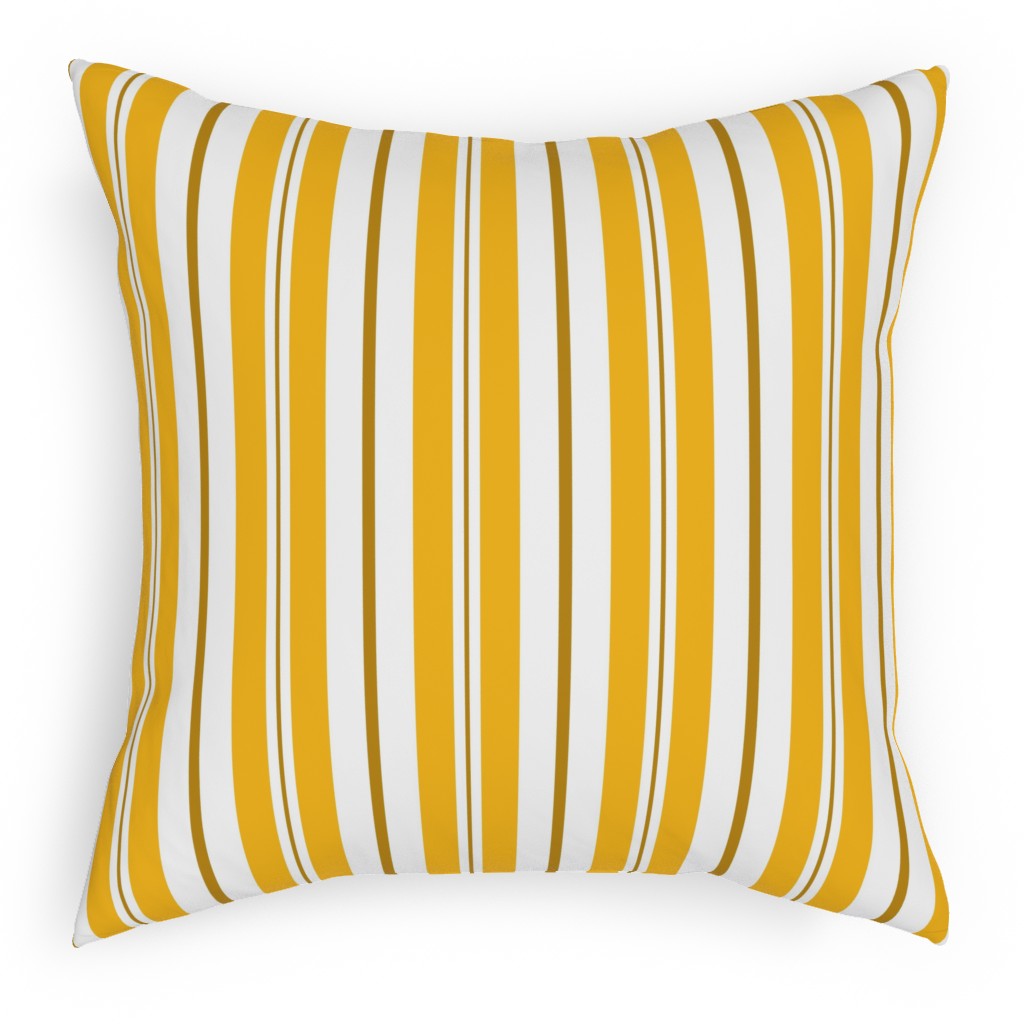 Gold White and Brown Stripes Pillow, Woven, White, 18x18, Double Sided, Yellow