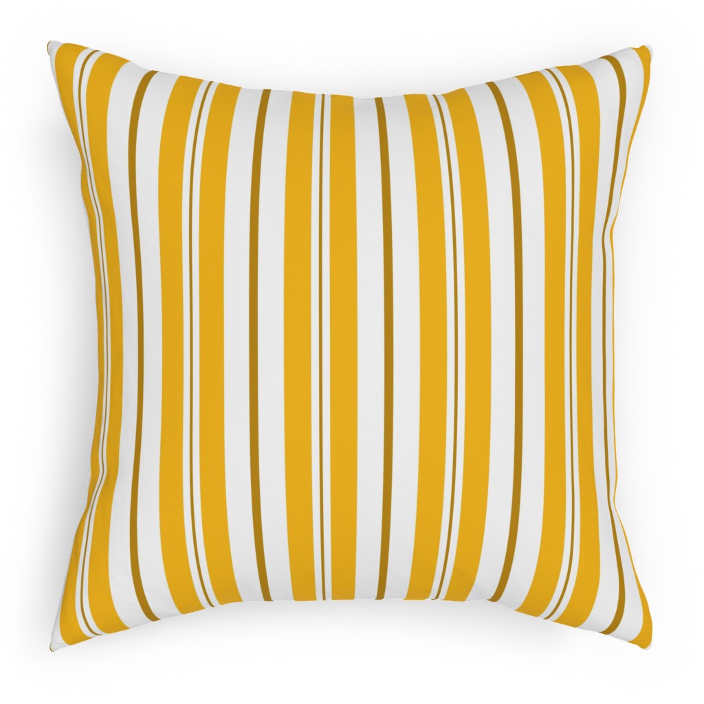 Gold White and Brown Stripes Pillow, Woven, White, 18x18, Double Sided, Yellow, Classic Yellow