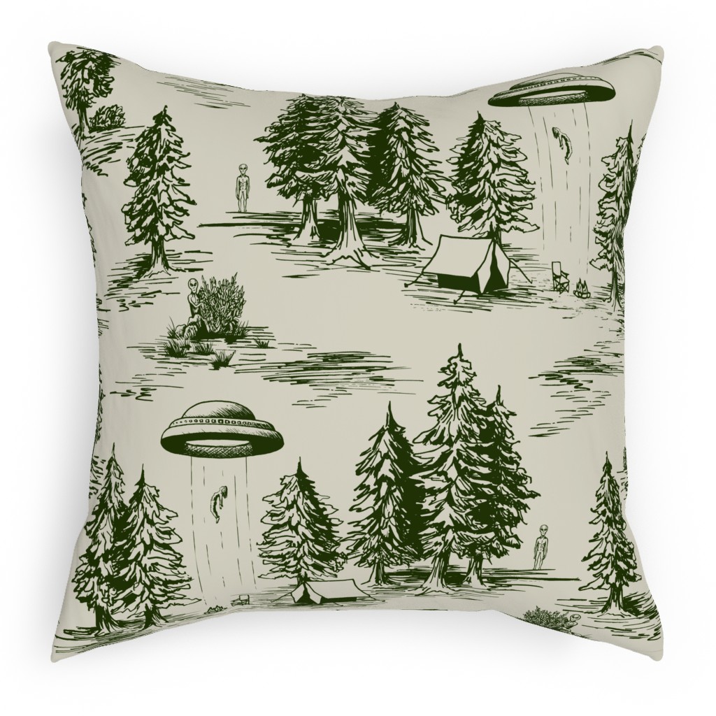 Alien Abduction - Forest Green and Cream Pillow, Woven, White, 18x18, Double Sided, Green