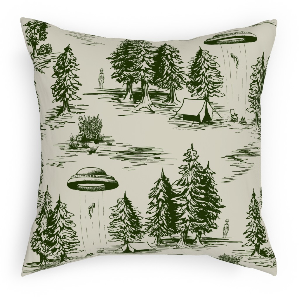 Alien Abduction - Forest Green and Cream Pillow, Woven, White, 18x18, Double Sided, Green, Classic Green
