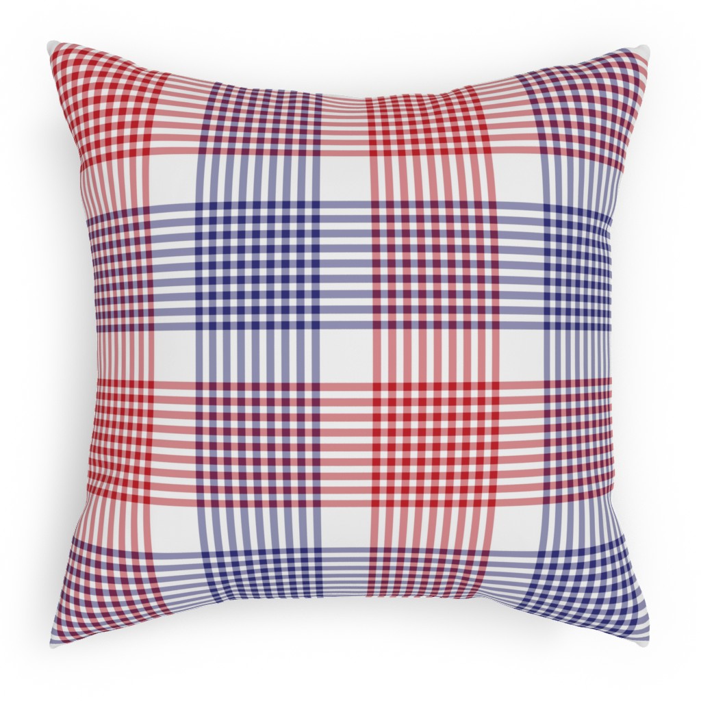 Plaid - Red, White and Blue Pillow, Woven, White, 18x18, Double Sided, Multicolor