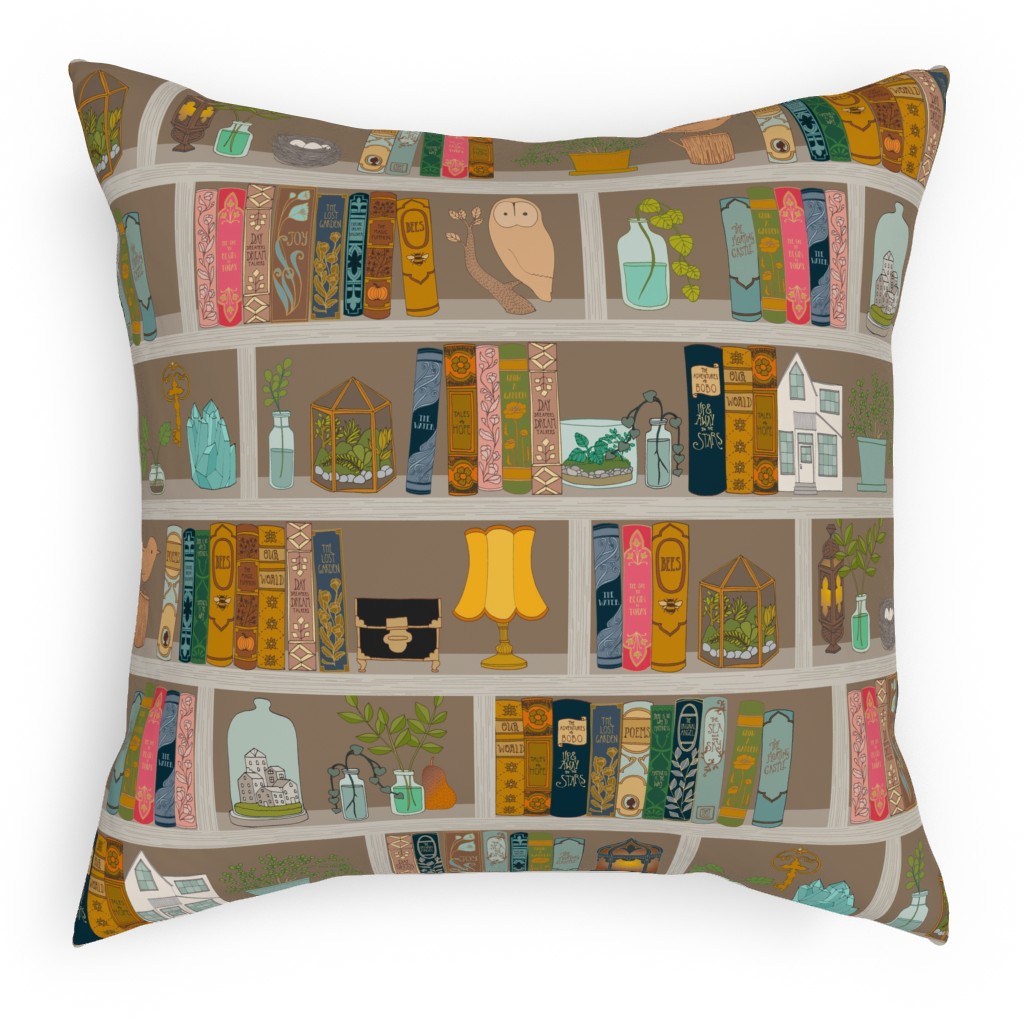 a Treasured Library Pillow, Woven, White, 18x18, Double Sided, Multicolor, Granite