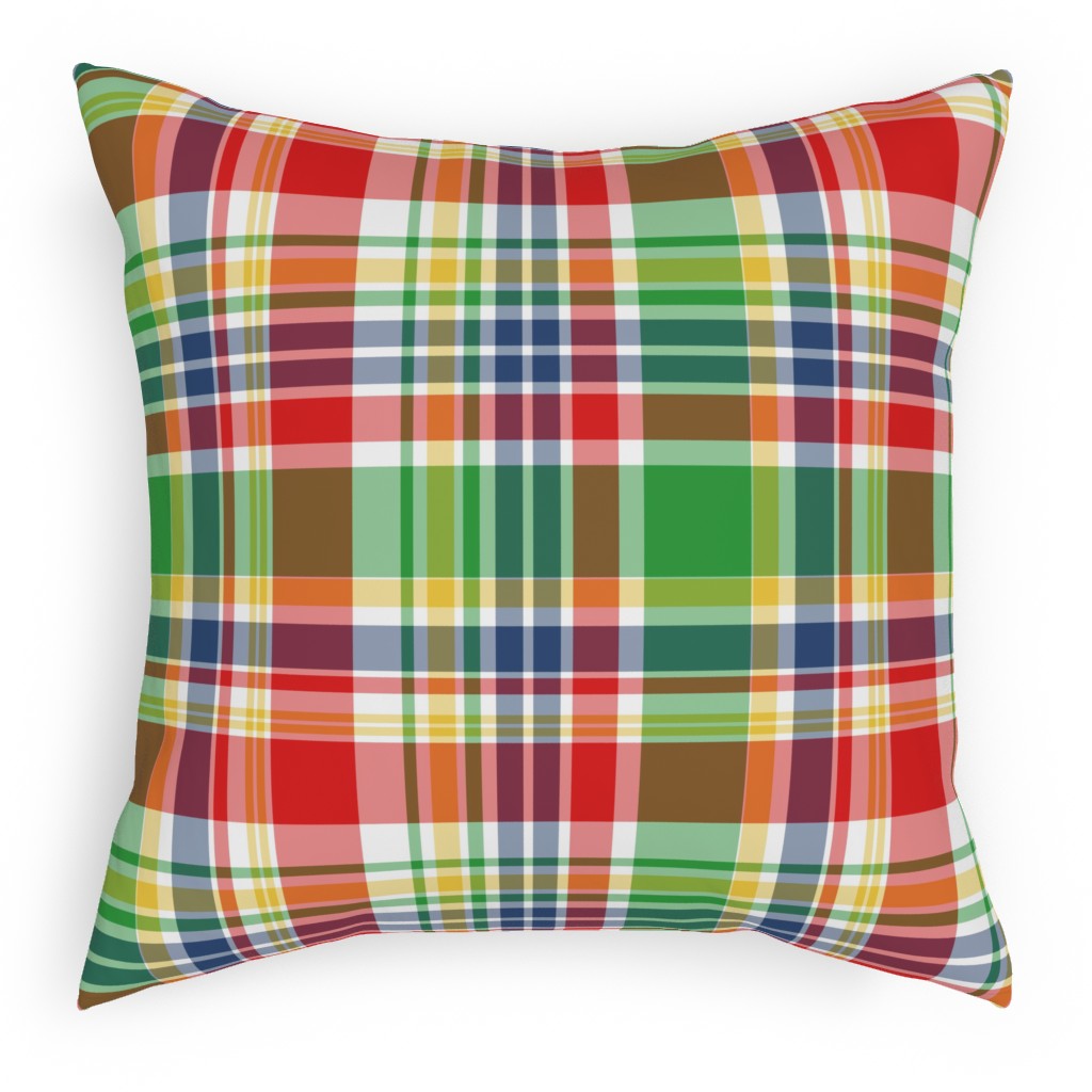 Plaid - Multi Bright Pillow, Woven, White, 18x18, Double Sided, Multicolor