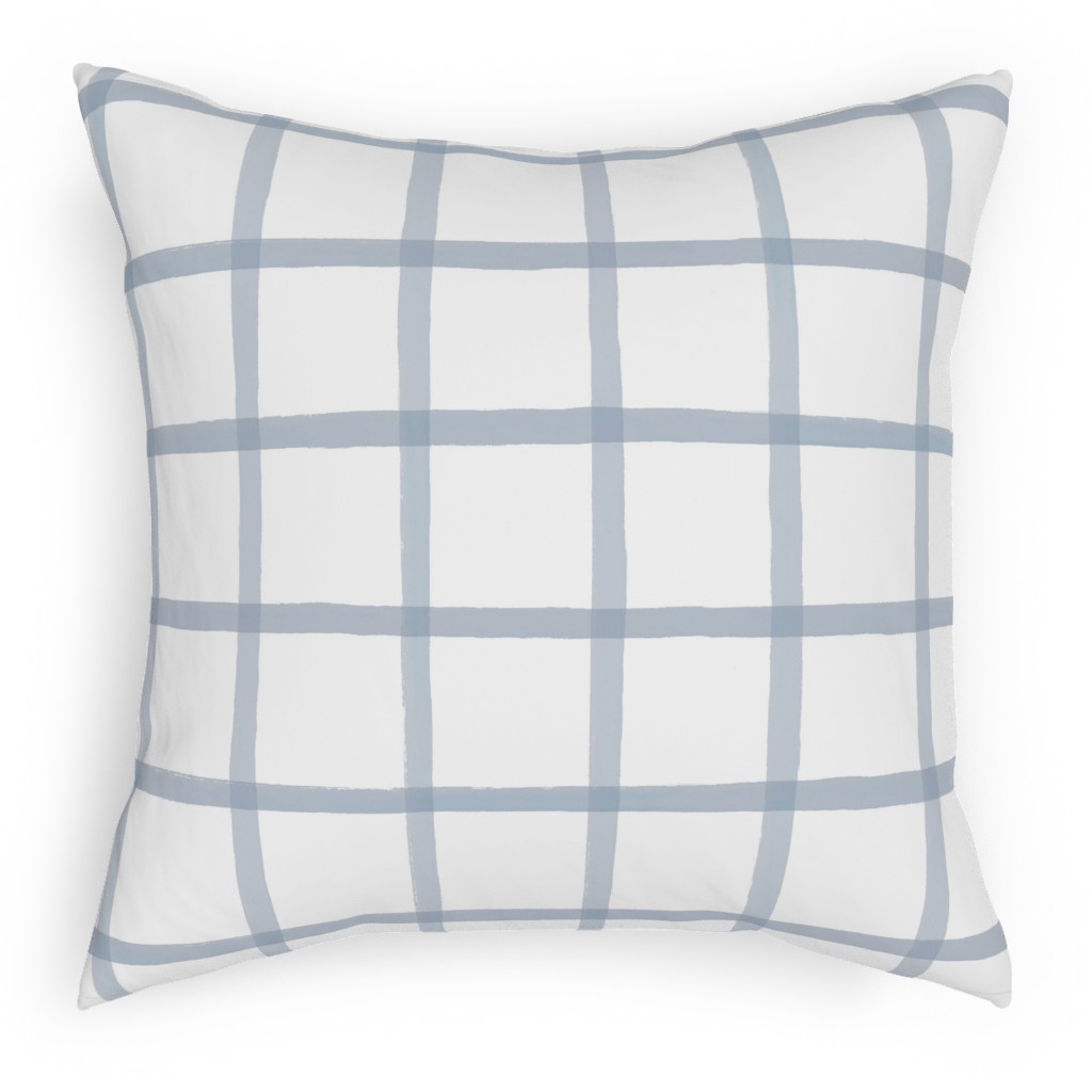 Window Pane Plaid Pillow, Woven, White, 18x18, Double Sided, Blue, Cool Gray