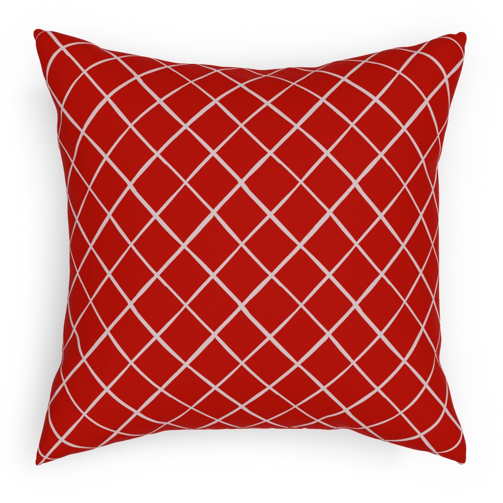 Check on Red Pillow, Woven, White, 18x18, Double Sided, Red