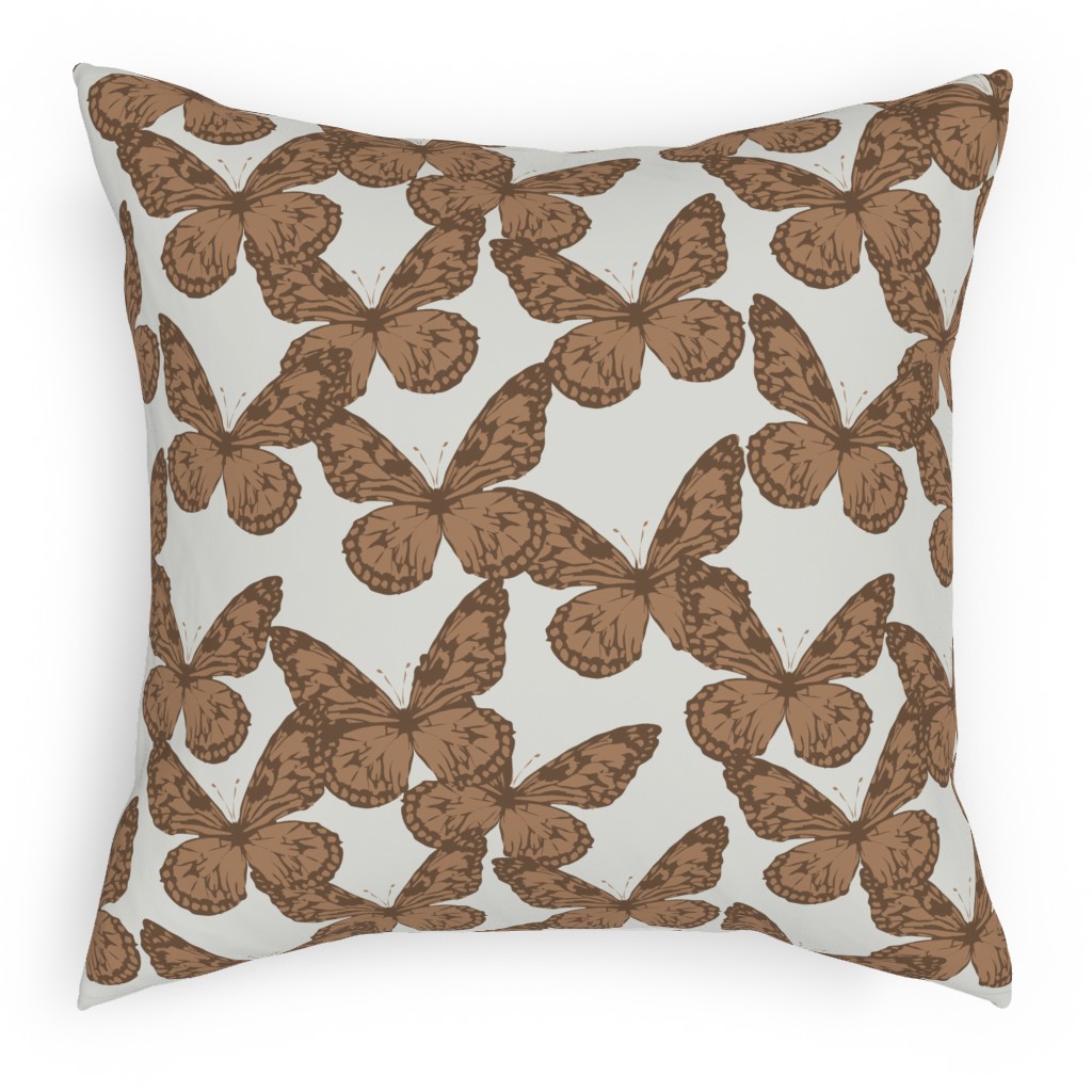 Butterfly Pillow, Woven, White, 18x18, Double Sided, Brown