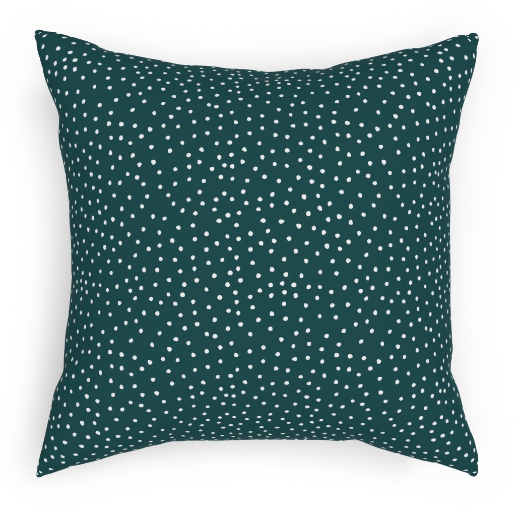 Dots - White on Emerald Pillow, Woven, White, 18x18, Double Sided, Green, Classic Green