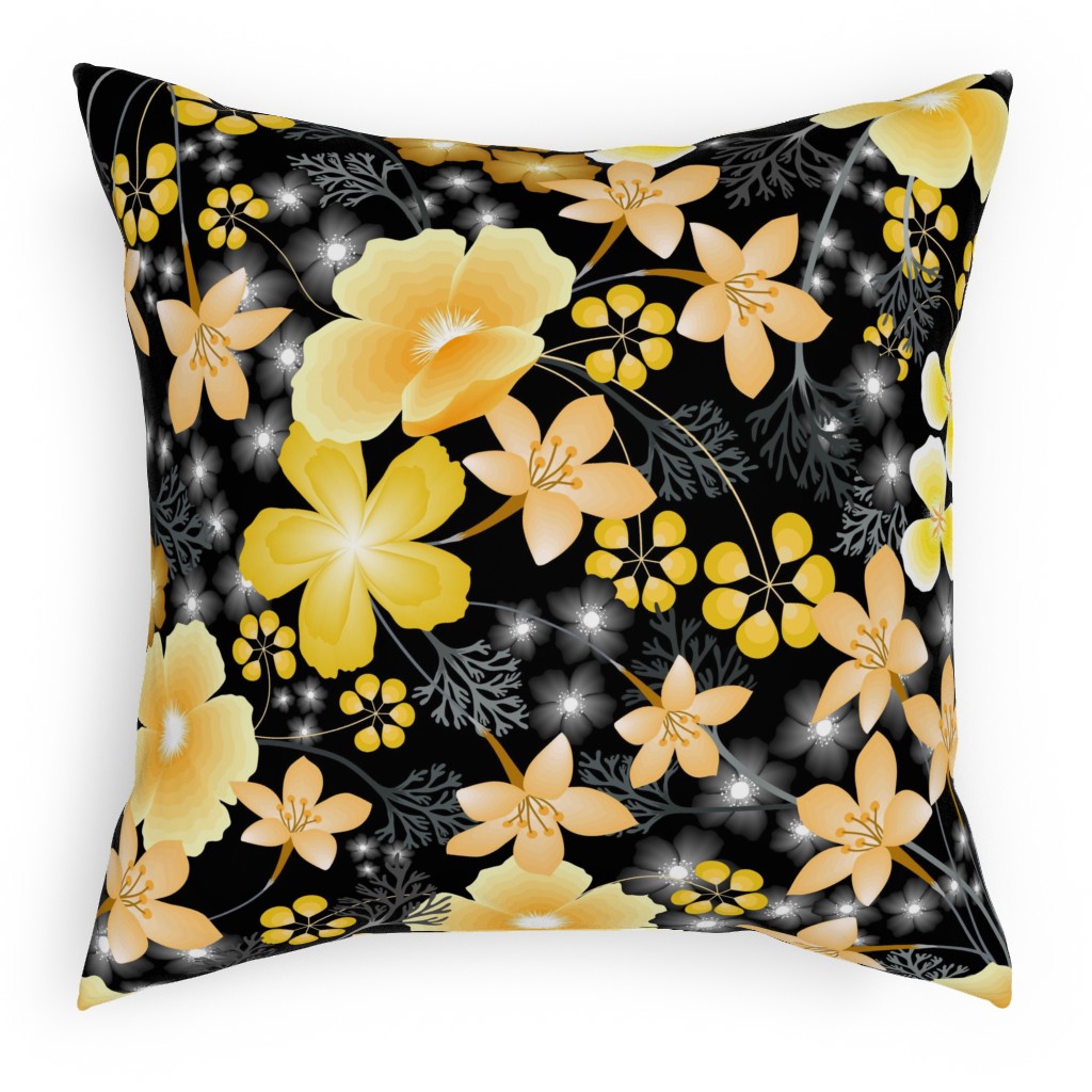 Thicket Floral - Yellow Pillow, Woven, White, 18x18, Double Sided, Yellow