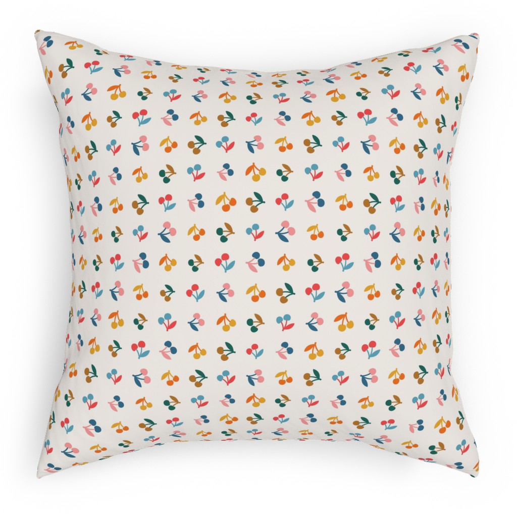 Colored Cherries - Earthy Pillow, Woven, White, 18x18, Double Sided, Beige
