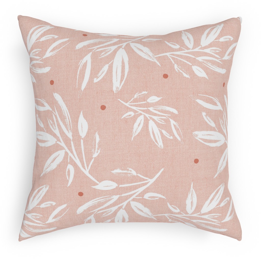 Zen Botanical Leaves - Blush Pink Pillow, Woven, White, 18x18, Double Sided, Pink, Bright Pink