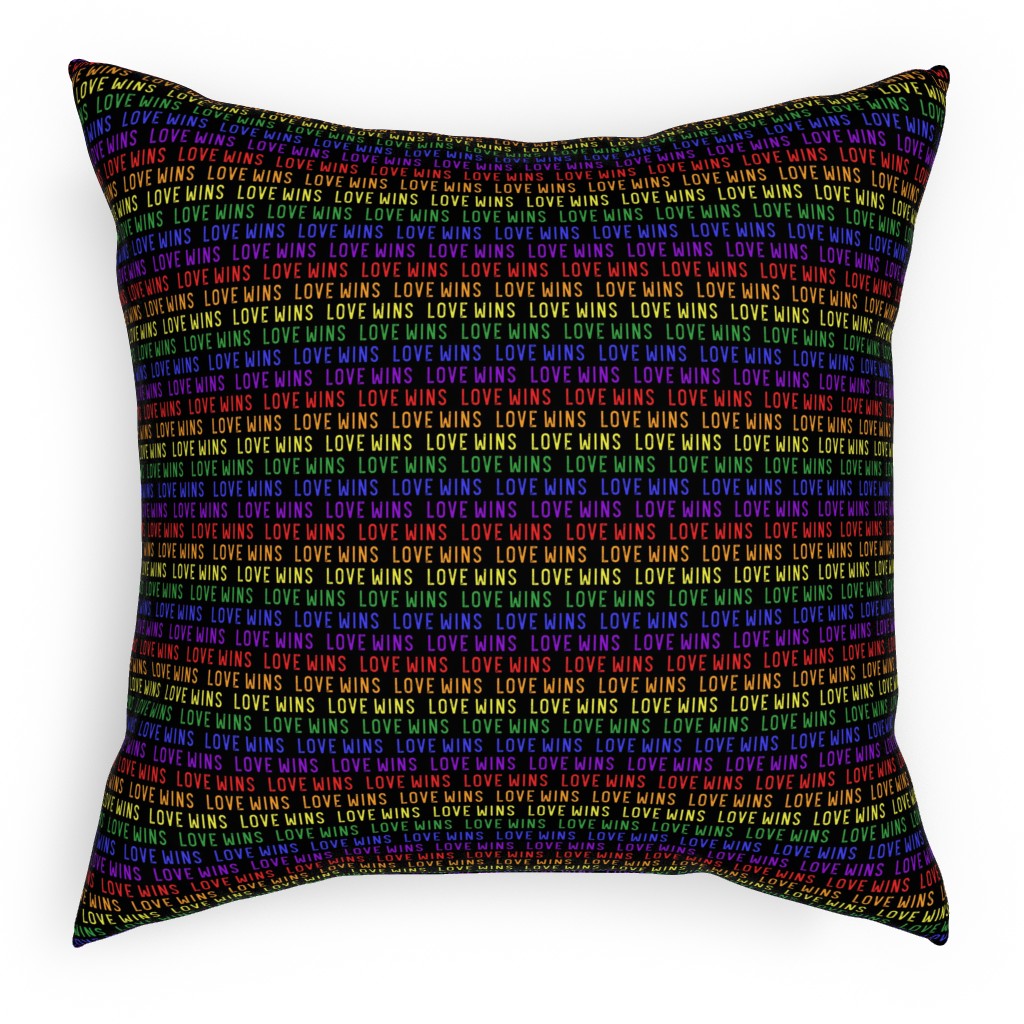 Love Wins Rainbow Pillow, Woven, White, 18x18, Double Sided, Multicolor, Black