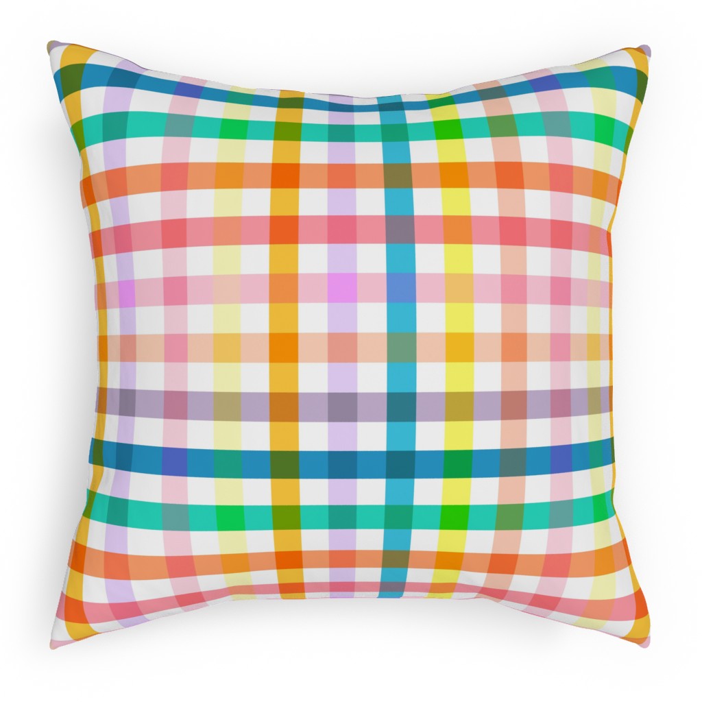 Summer Joyful Picnic Gingham - Multi Pillow, Woven, White, 18x18, Double Sided, Multicolor