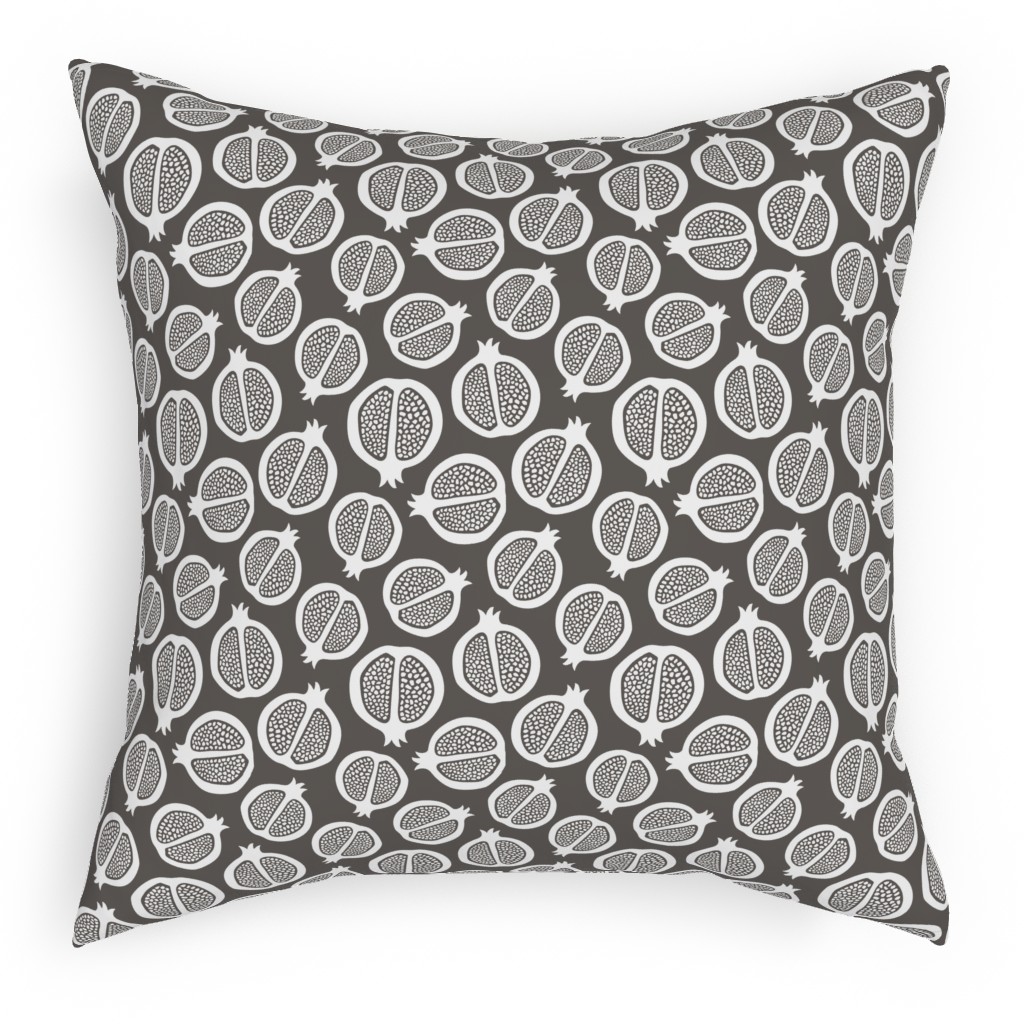 Pomegranate - Black & White Pillow, Woven, White, 18x18, Double Sided, Gray