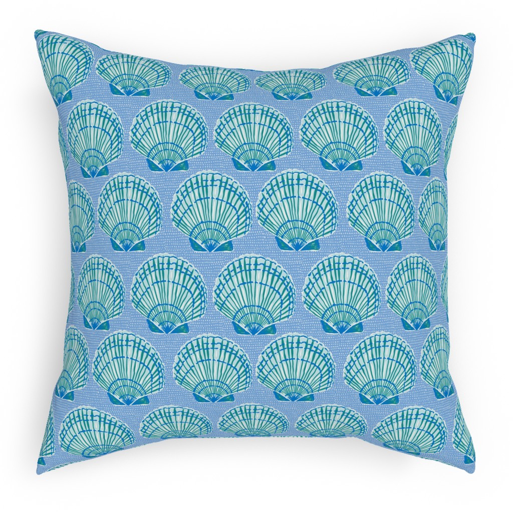 Clams - Blue Pillow, Woven, White, 18x18, Double Sided, Blue