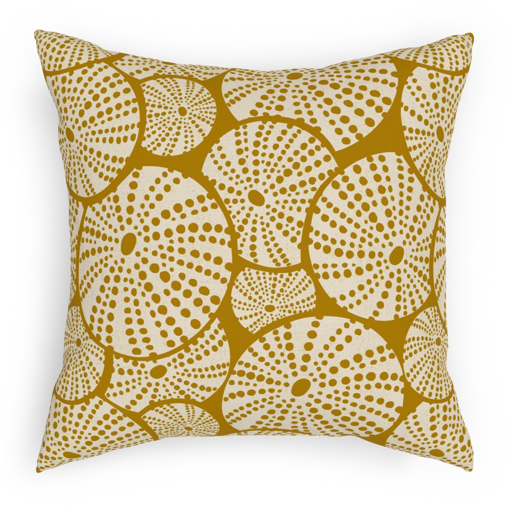 Bed of Nautical Sea Urchins - Ivory on Golden Yellow Pillow, Woven, White, 18x18, Double Sided, Yellow, Classic Yellow