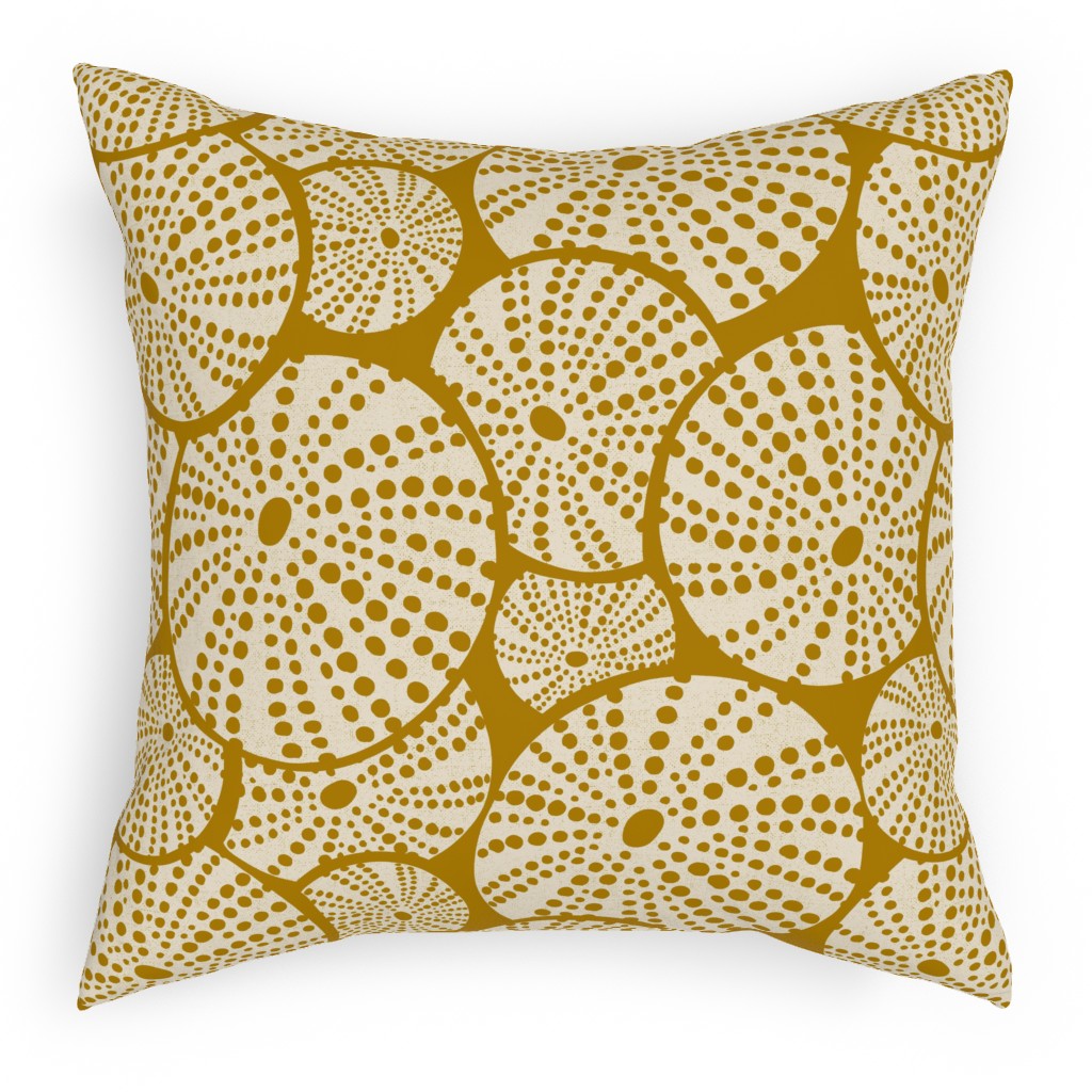 Bed of Nautical Sea Urchins - Ivory on Golden Yellow Pillow, Woven, White, 18x18, Double Sided, Yellow