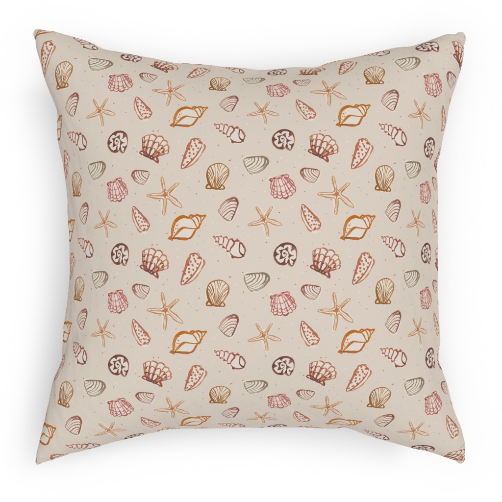 Painted Summer Beach Seashells Pillow, Woven, White, 18x18, Double Sided, Multicolor