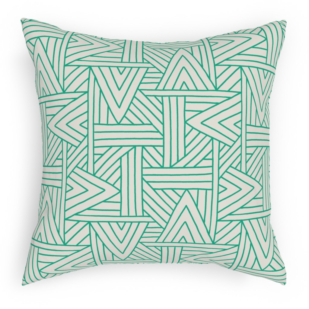 Angles - Green & White Pillow, Woven, White, 18x18, Double Sided, Green