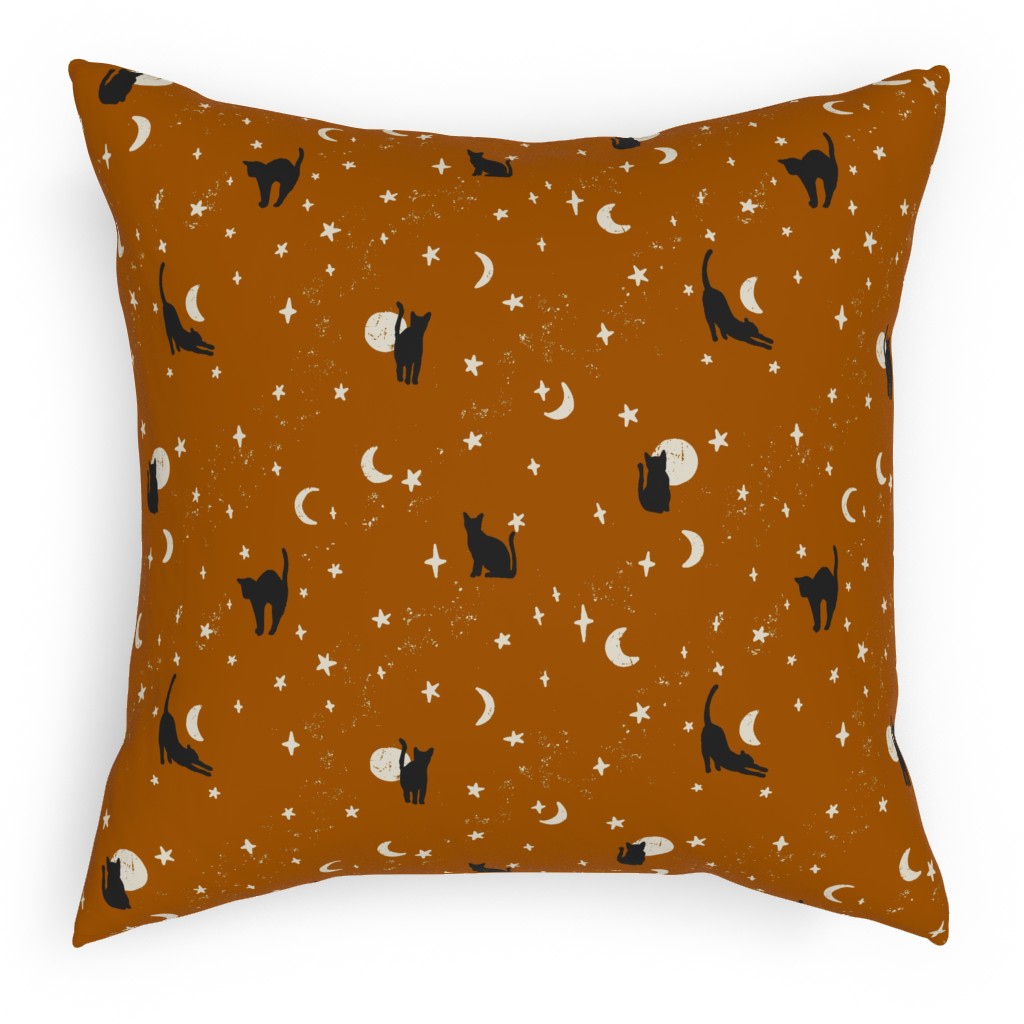 Black Cats - Burnt Orange Pillow, Woven, White, 18x18, Double Sided, Orange