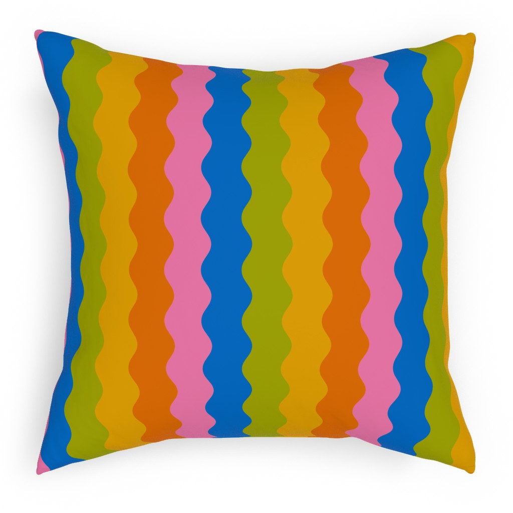 Rainbow Squiggles Pillow, Woven, White, 18x18, Double Sided, Multicolor