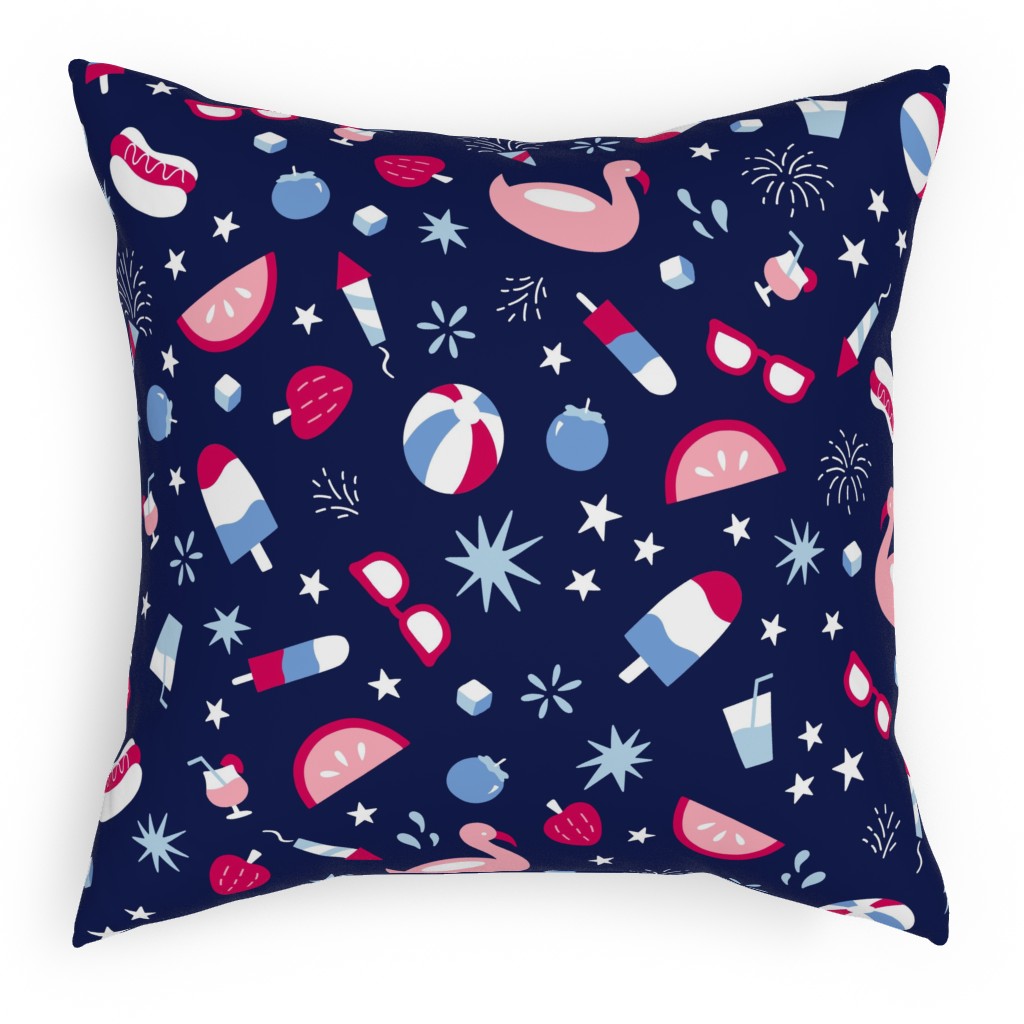 4th of July Summer Fun - Red, White and Blue Pillow, Woven, White, 18x18, Double Sided, Multicolor