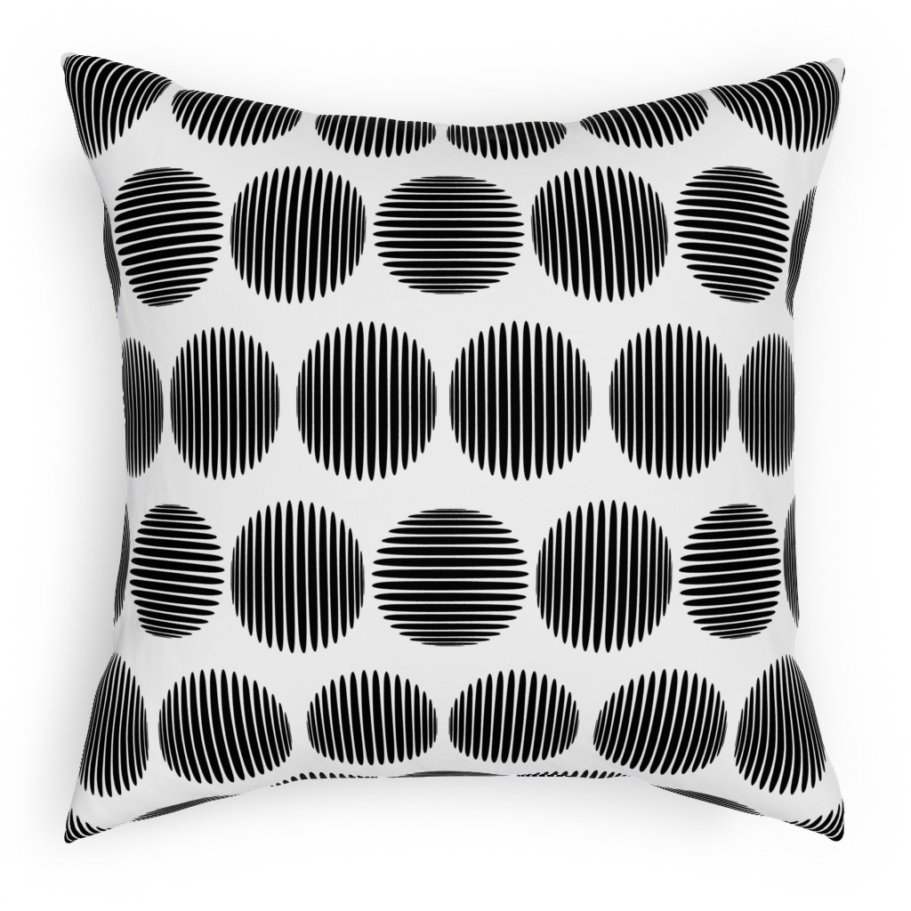 Tossed Spheres - Black and White Pillow, Woven, White, 18x18, Double Sided, Black, Black