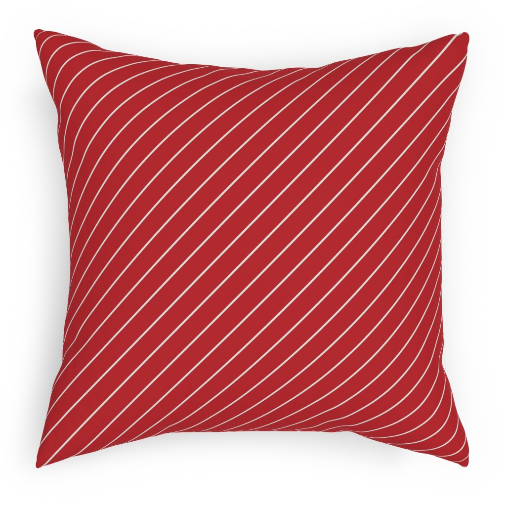 Diagonal Stripes on Christmas Red Pillow, Woven, White, 18x18, Double Sided, Red