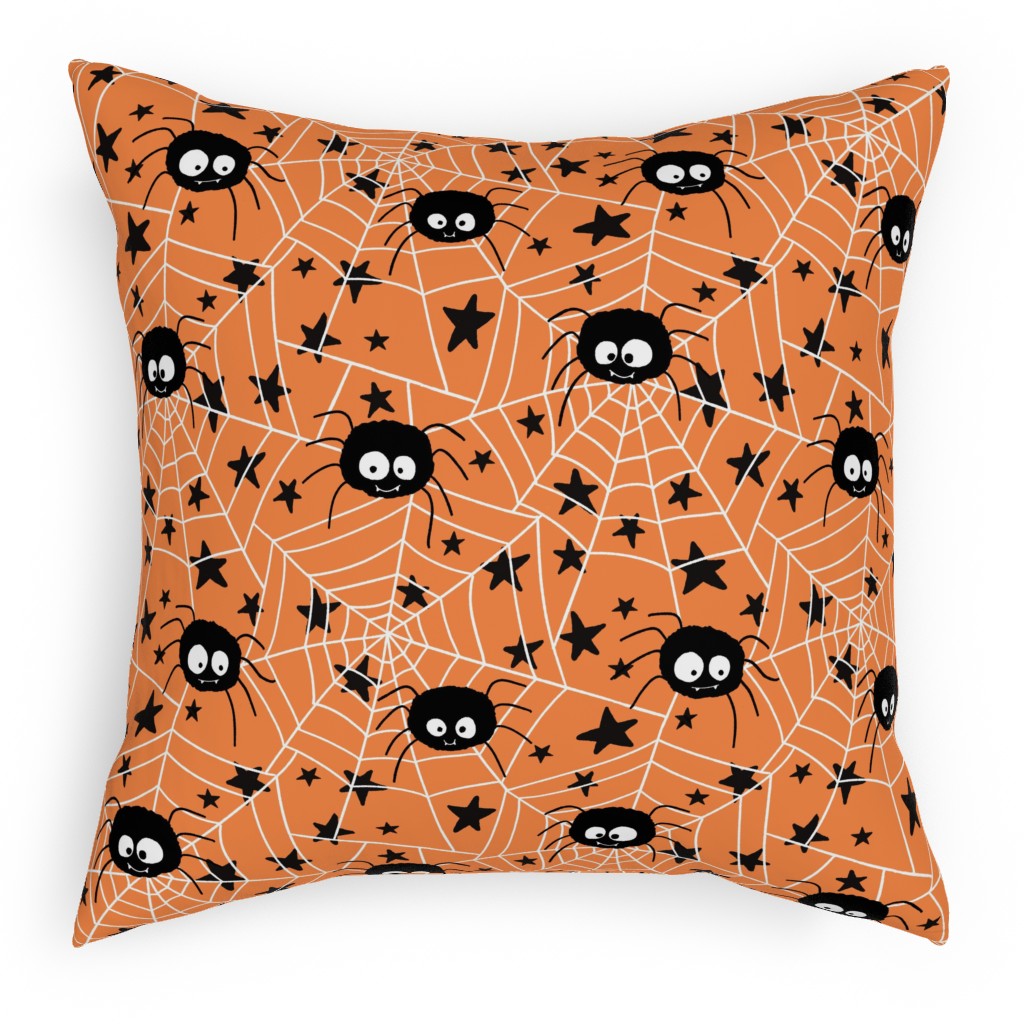 Cute Hand-Drawn Spider Halloween - Orange Pillow, Woven, White, 18x18, Double Sided, Orange, Orange