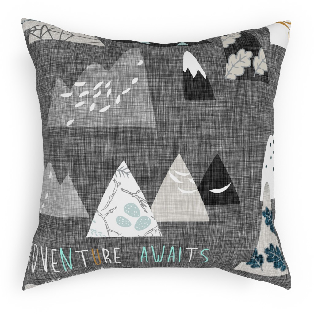 Adventure Awaits - Gray Pillow, Woven, White, 18x18, Double Sided, Gray