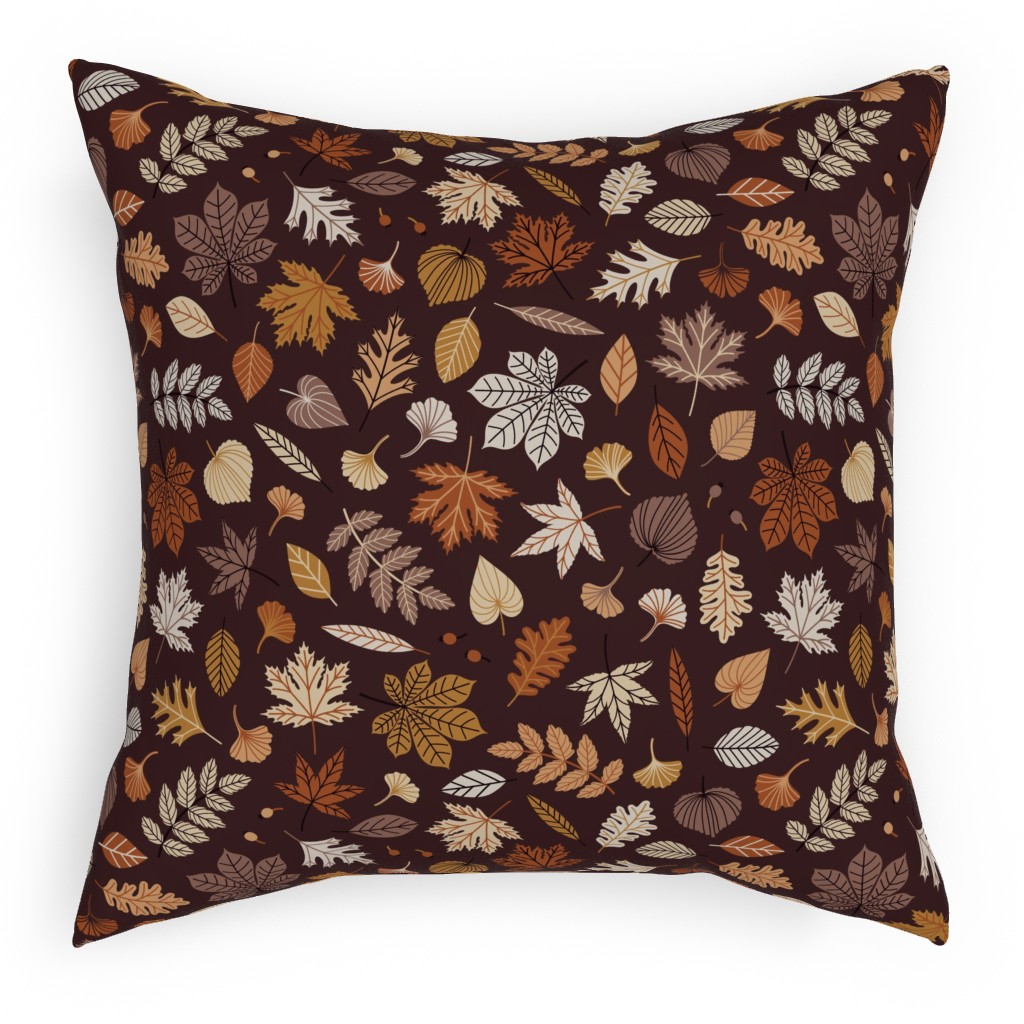 Fall Time Leaves - Brown Pillow, Woven, White, 18x18, Double Sided, Brown, Brown