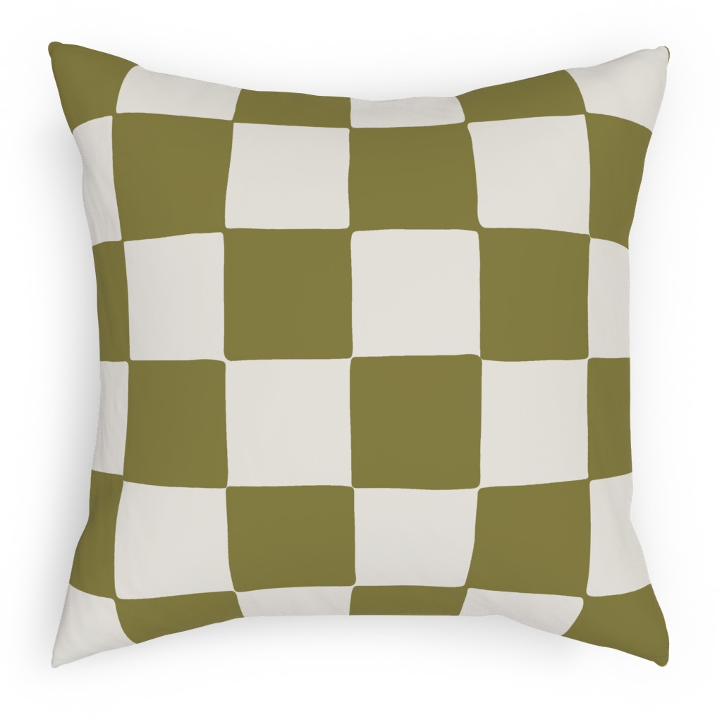 Retro Checker Checkerboard Pillow, Woven, White, 18x18, Double Sided, Green