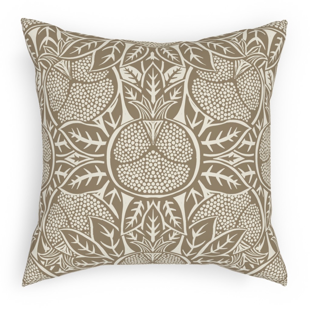 Pomegranate Block Print - Neutral Pillow, Woven, White, 18x18, Double Sided, Brown