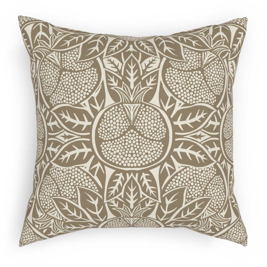 Pomegranate Block Print - Neutral Pillow, Woven, White, 18x18, Double Sided, Brown, Brown