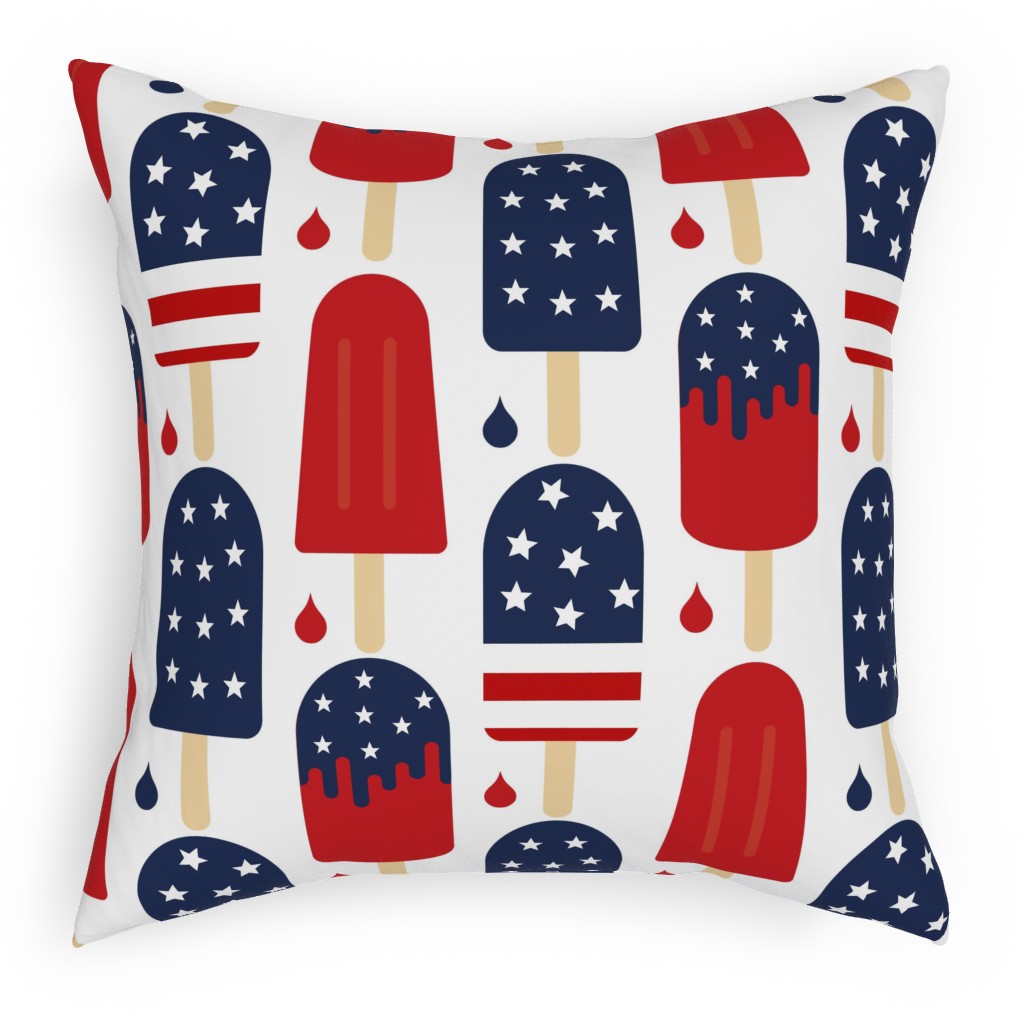 Patriotic Popsicles - Red, White and Blue Pillow, Woven, White, 18x18, Double Sided, Multicolor