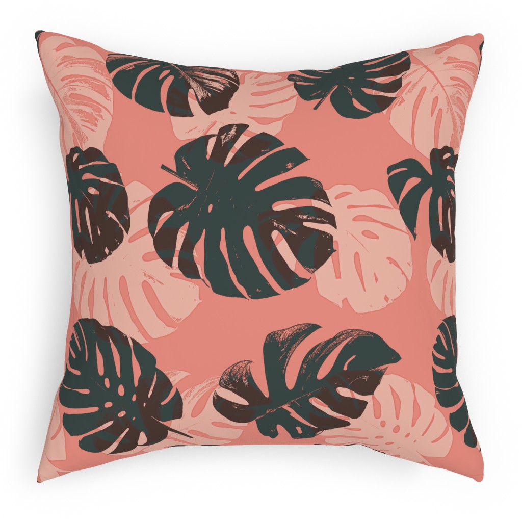 Monstera Leaves - Calypso Pillow, Woven, White, 18x18, Double Sided, Pink
