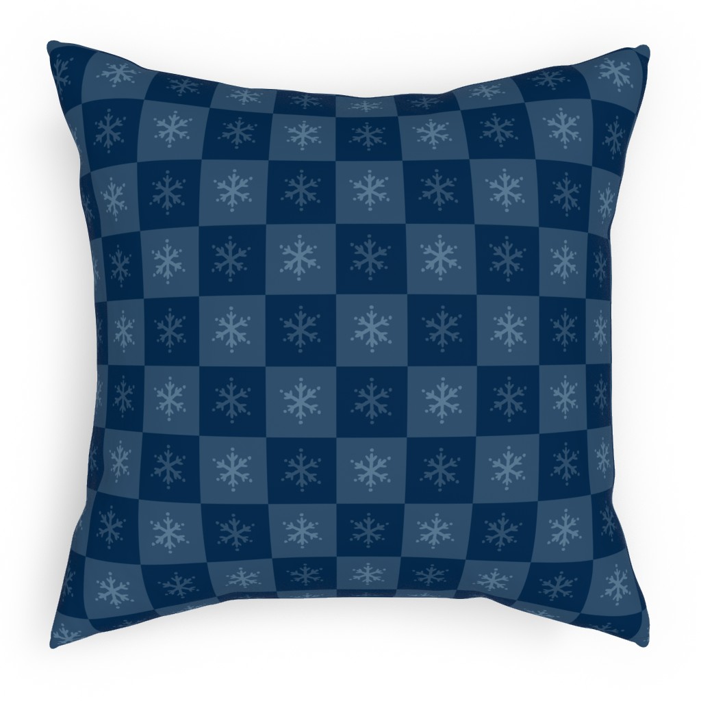 Scandi Cozy Winter Checkered Blue Snowflake Pillow, Woven, White, 18x18, Double Sided, Blue