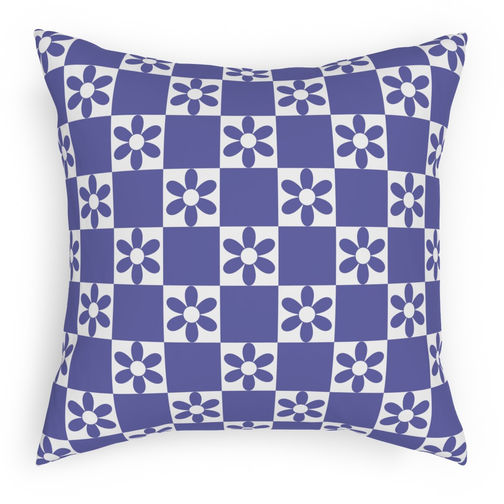 Daisy Checkerboard Pillow, Woven, White, 18x18, Double Sided, Purple