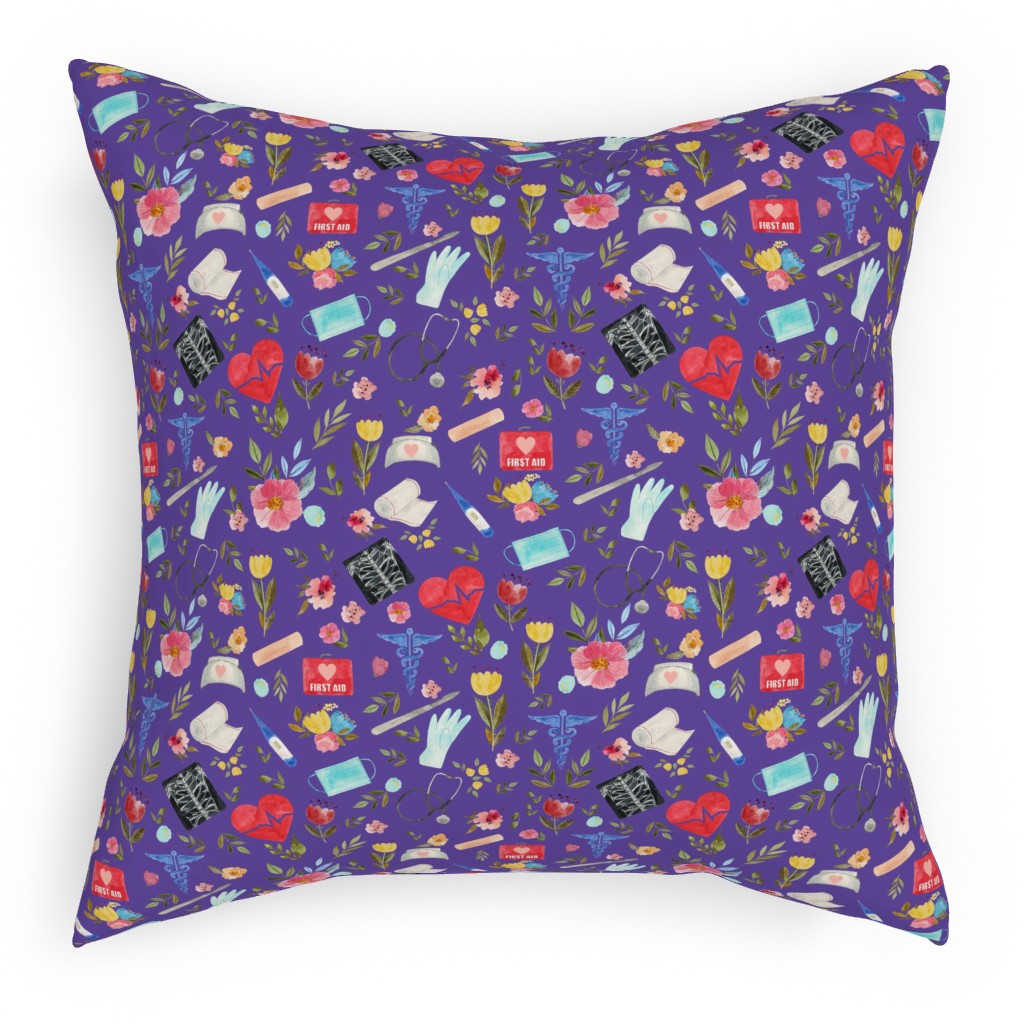 Love To Care Pillow, Woven, White, 18x18, Double Sided, Purple